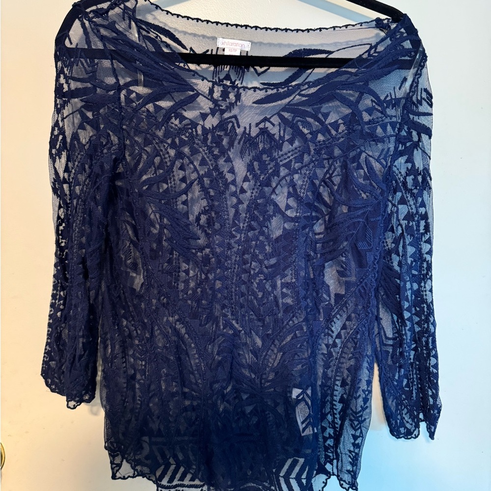 Xhilaration Blue Sheer Lace Blouse